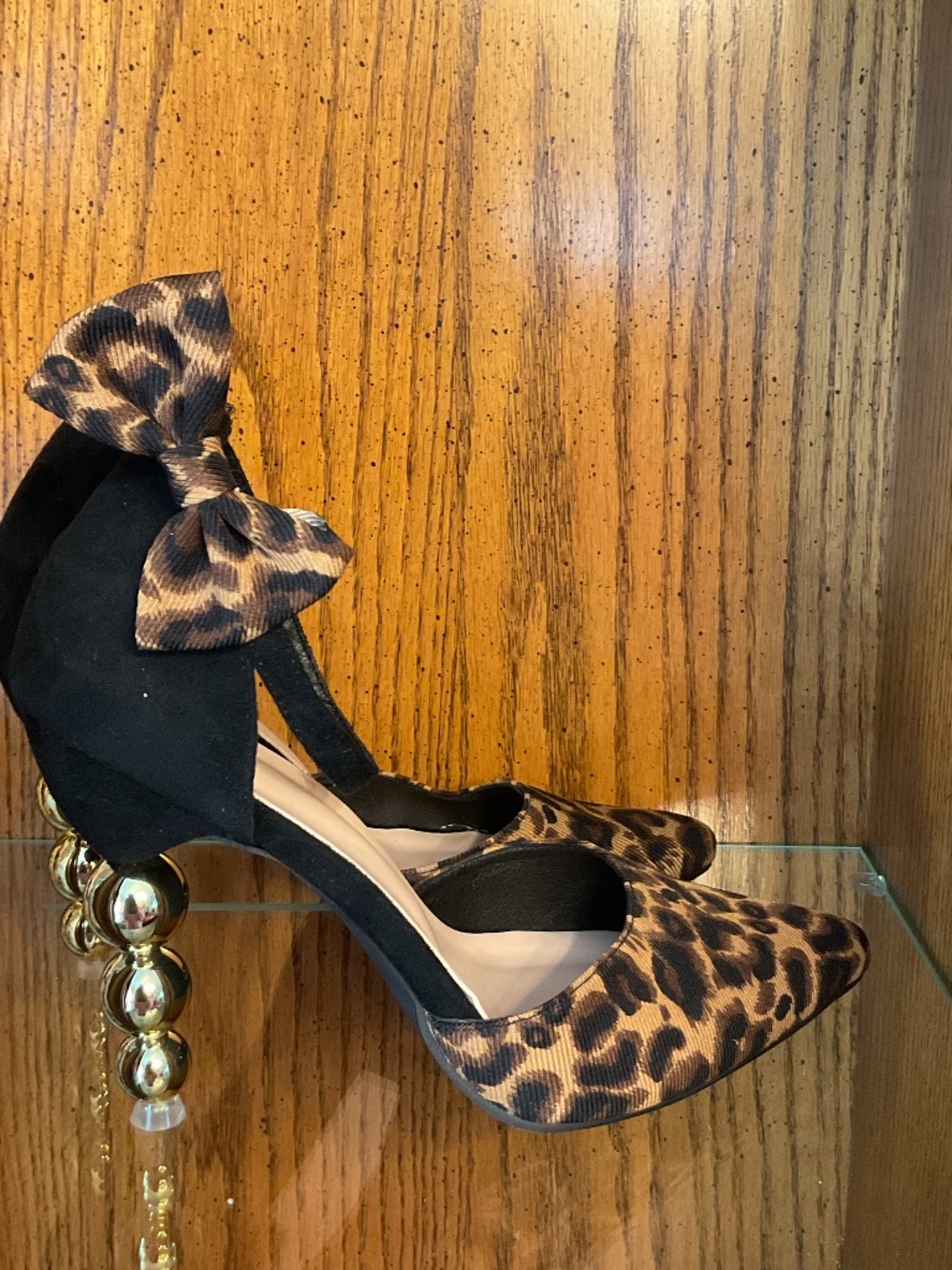Leopard with gold bead heels